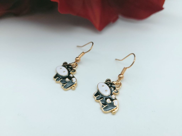 schwarze Kuh Ohrhänger rosegoldfarben